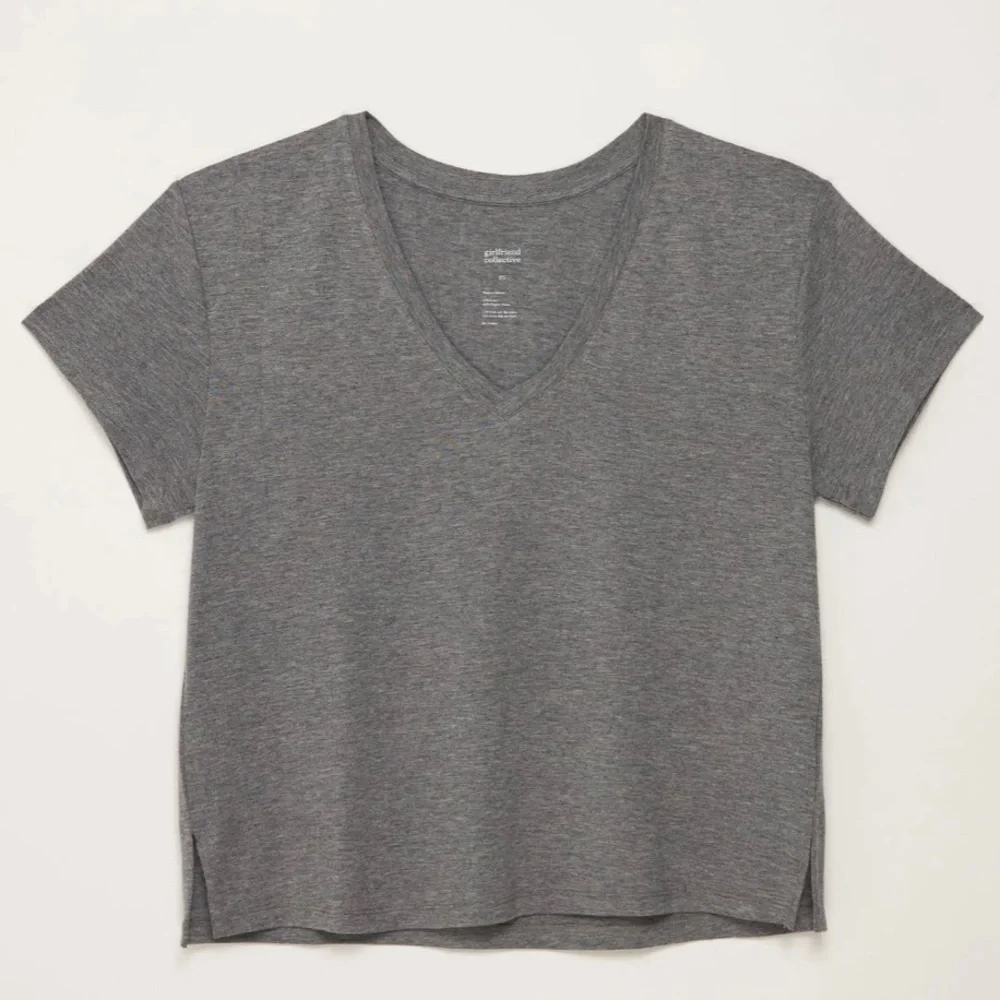 GIRLFRIEND COLLECTIVE Gray Pepper Cupro V-Neck Tee Short Sleeve Soft Size XL NEW_11